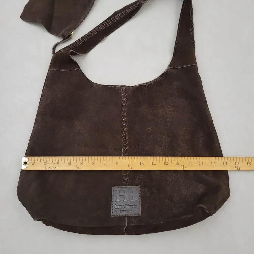 Haute Hippie 100% Leather Festival Boho Suede Hobo Brown Purse Bag Wallet